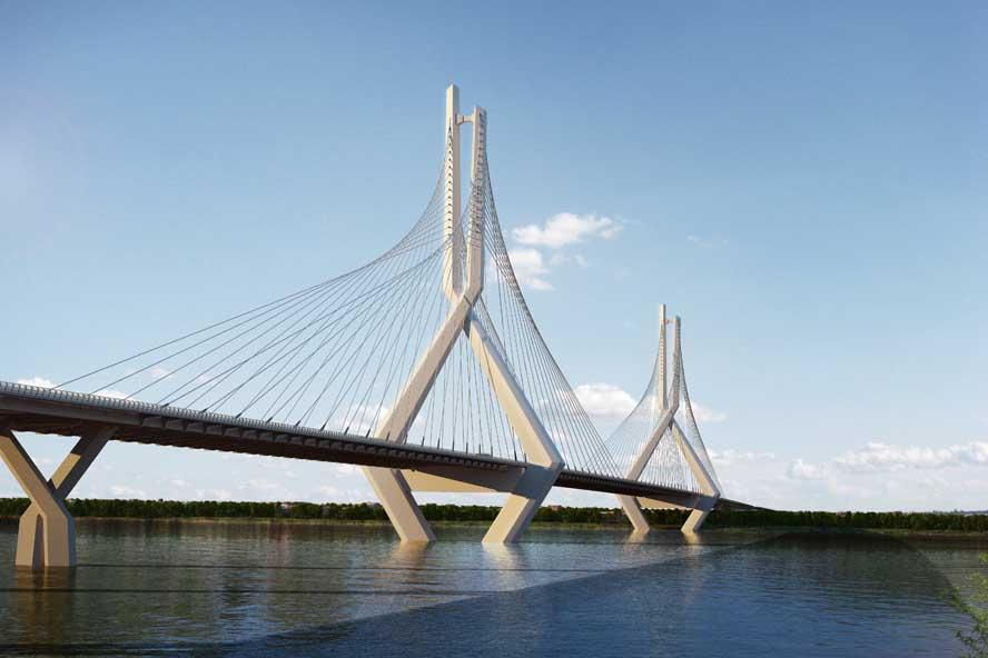 Cầu Tứ Liên sẽ góp phần giảm lưu lượng giao thông tại các cây cầu hiện hữu, mở ra khu vực phát triển mới cho Hà Nội. Ảnh: Đơn vị thiết kế