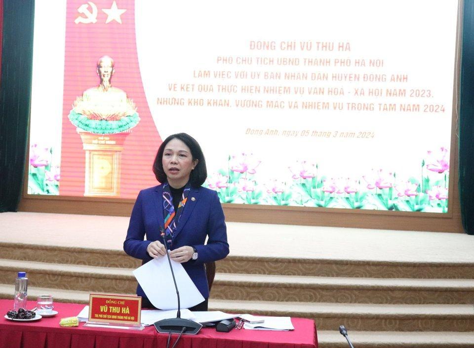 Phó Chủ tịch UBND TP Hà Nội Vũ Thu Hà phát biểu kết luận buổi làm việc